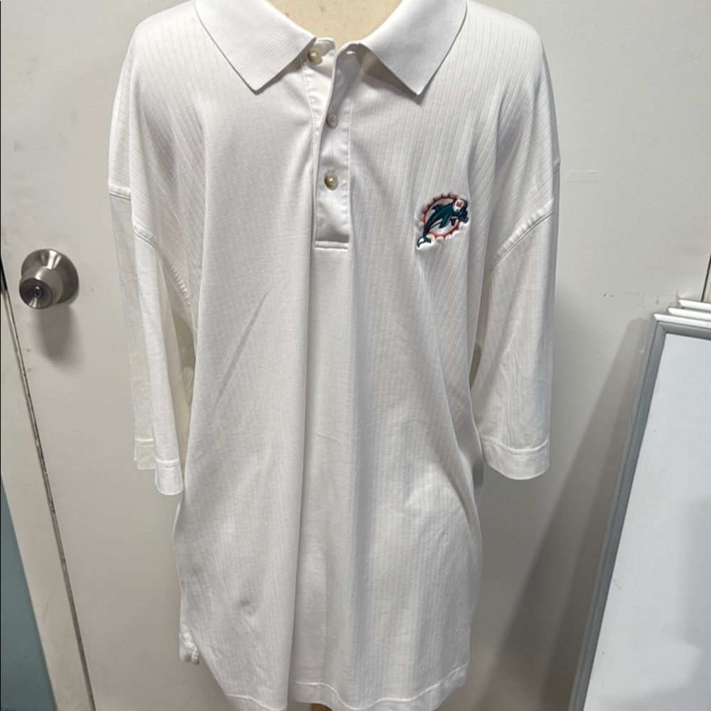 Cutter & Buck White Polo Shirt Miami Dolphins Logo